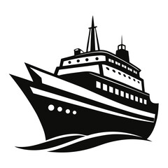 Obraz premium Bold Cruise Ship Icon Sailing on Waves, Maritime Adventure, Black and White