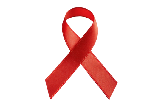 A single red awareness ribbon symbolizing support and hope isolated on transparent background