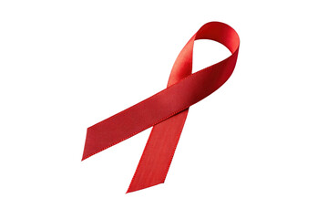 A single red ribbon awareness symbol isolated on transparent background