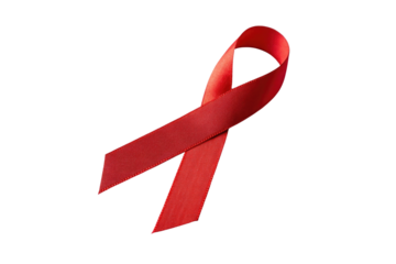 A single red ribbon awareness symbol isolated on transparent background
