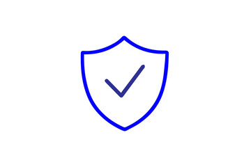 The image shows a simple shield icon with a blue outline, featuring a dark blue check mark in the center. This design symbolizes protection, verification, or secure status