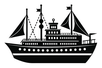 Stylized Black and White Illustration of a Large TwoMasted Sailing Ship