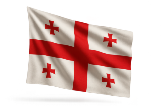 Waving Georgian flag isolated on transparent background, national symbol - Powered by Adobe