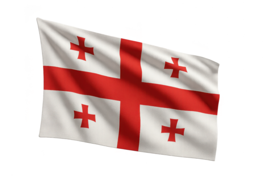 Waving Flag of Georgia, isolated on a transparent background, realistic fabric