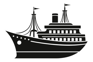 Detailed Silhouette of a Classic Ocean Liner with Masts and Smokestack Design