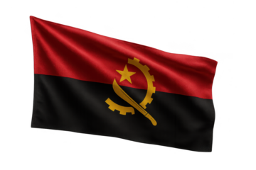Angola flag waving isolated on transparent background, national symbol, cut-out
