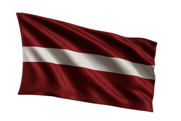 Waving flag of Latvia isolated on transparent background, national symbol, fabric