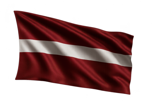 Waving flag of Latvia isolated on transparent background, national symbol, fabric