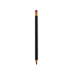 Simple Black Pencil with Red Eraser on a White Background for Stationery and Creative Arts