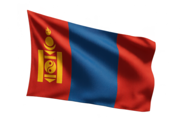Waving Mongolia flag isolated on a transparent background, national symbol