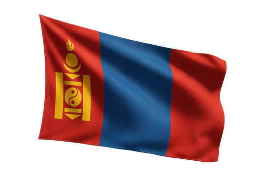 Waving Mongolia flag isolated on a transparent background, national symbol
