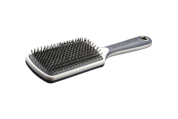 Modern paddle hair brush with detangling bristles isolated on transparent background