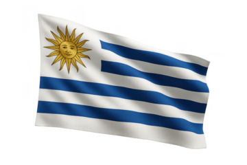 Waving Uruguay flag isolated on transparent background, national symbol, clear