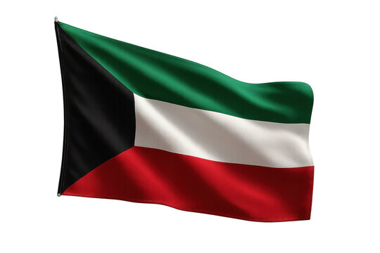 Kuwaiti flag waving isolated on transparent background, a patriotic symbol