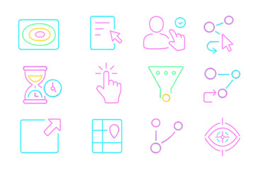 Neon icons of user interface elements on dark background