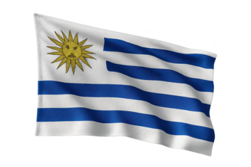 The national flag of Uruguay waving on transparent background, isolated object