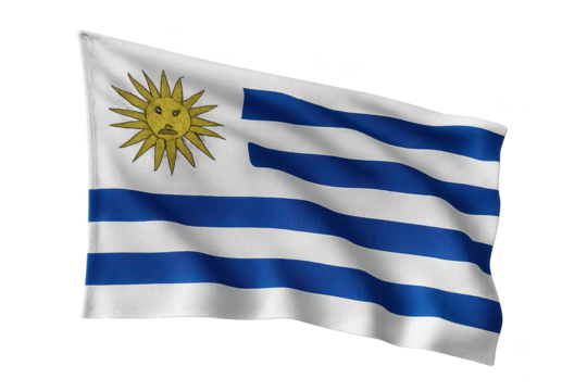 The national flag of Uruguay waving on transparent background, isolated object - Powered by Adobe