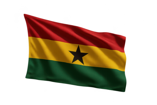 Ghana flag waving isolated on transparent background, national symbol design element