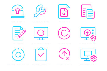 Neon icons for software updates and system maintenance