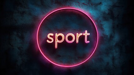 Neon lights logo with the word "Sport" glowing brightly, modern and dynamic design on dark background, vibrant electric colors for athletic or fitness branding.