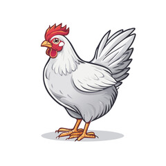 Fototapeta premium Elegant White Chicken Illustration Poultry Farming Livestock Bird Symbol Farm Animal Hen Mascot Standing Profile View Cartoon Style Vector isolated