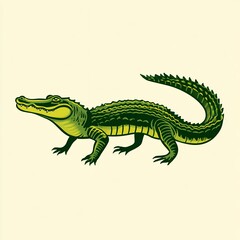 Obraz premium vintage green alligator crocodile reptile illustration drawing antique nature wildlife animal