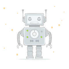 Fototapeta premium Retro Style Robot Illustration Standing Against Black Background with Glowing Particles