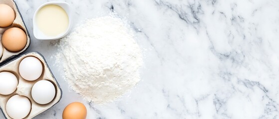 Baking ingredients on marble countertop