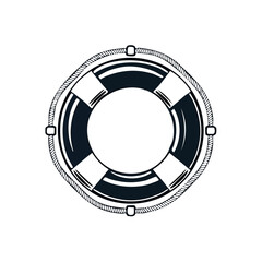Naklejka premium Outline Illustration of a Life Preserver, Round Buoy with Rope