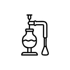 Handdrawn Line Art of Laboratory Equipment Round Bottom Flask with Tubing and Stirrer