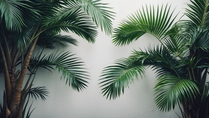 Fototapeta premium Tropical Palm Leaves On White Isolated Background For Green Foliage Backdrop With Empty Copy Space For Text