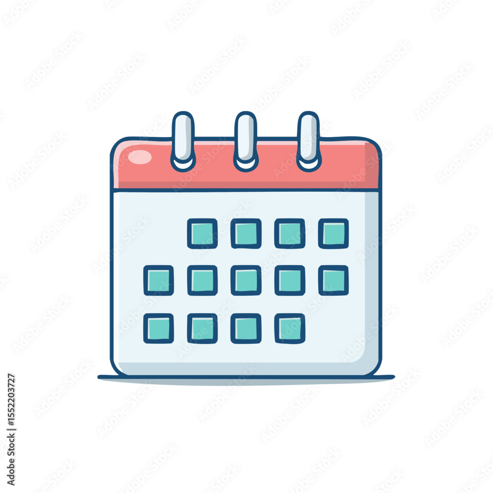 Poster colorful cartoon calendar illustrating time management and scheduling with marked dates for events