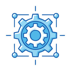 Obraz premium Gear wheel integration concept illustration displaying connections between data points on a black background technical drawing