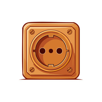 Cartoon style power socket illustration in gold with screws for electricity connections power supply device equipment