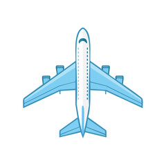 Overhead View of a Blue Passenger Airplane on Black Background