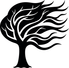 Windblown Tree Silhouette Icon Vector Graphic