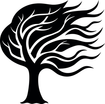 Windblown Tree Silhouette Icon Vector Graphic