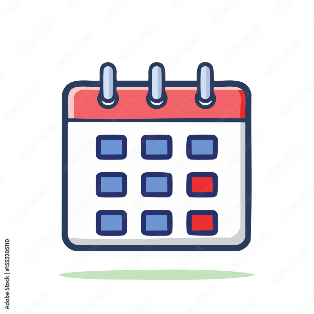 Poster cartoon calendar icon with dates marked for reminders and scheduling in graphic design element