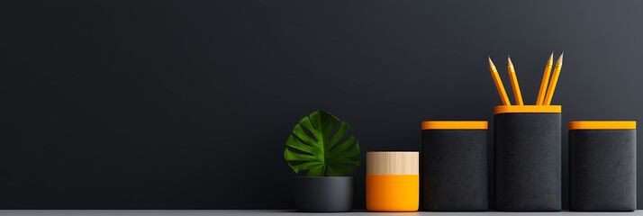 Contemporary workspace styling with a plant and pencils for office inspiration and design