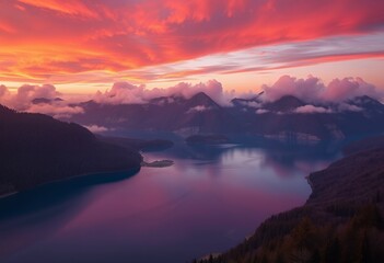 Fototapeta premium Mystic Lake Under Fiery Sky