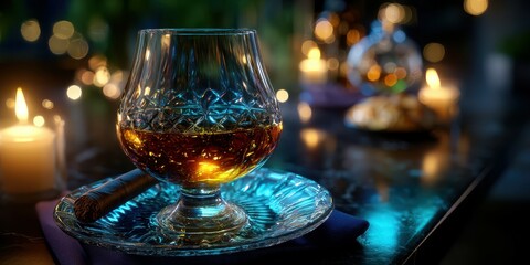 Sophisticated drink on a table with candlelight creating a warm ambiance during a cozy evening gathering