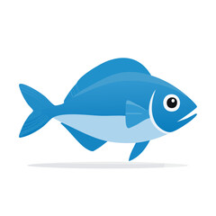 Obraz premium Isolated blue fish illustration swimming sideways cartoon style aquatic marine life simple minimalistic vector design for seafood promotion