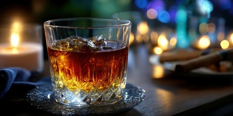Warm evening gathering with a refreshing drink and soft lighting highlighting the atmosphere and company