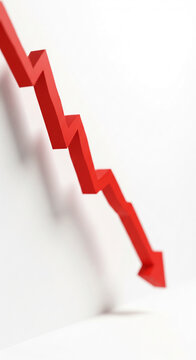 Red arrow pointing down, against white background, depicting decline, decrease, or loss, suitable for financial or economic concepts