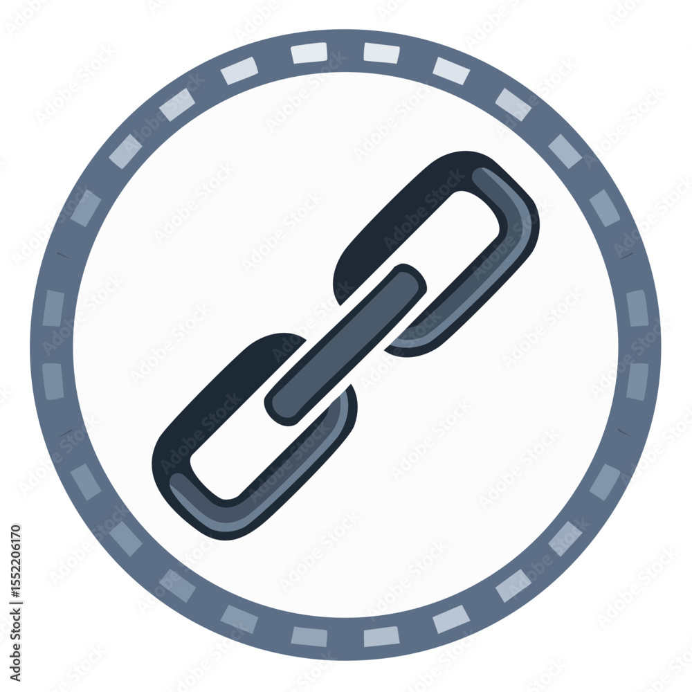 Poster isolated chain link icon in gray circle on white symbolizing connection and security for graphic and