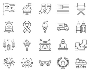 Naklejka premium Independence Day USA vector icon set featuring festive symbols and icons
