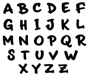 Set of comic style letters, vector comic letters, vector hand drawn comic alphabet A to Z, black letters without outline

