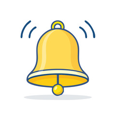 Gold Bell Ringing with Sound Waves Graphic on Black Background, Notification Icon, Alert Symbol for Communication.