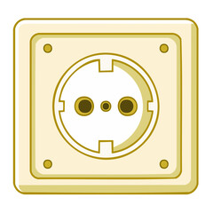 Electrical Power Outlet Illustration with Grounding Beige Wall Socket for Power Connection