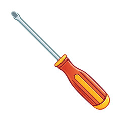 Fototapeta premium Screwdriver Flat Head with Orange Grip Hand Tool for Construction and Repair Projects Cartoon Style